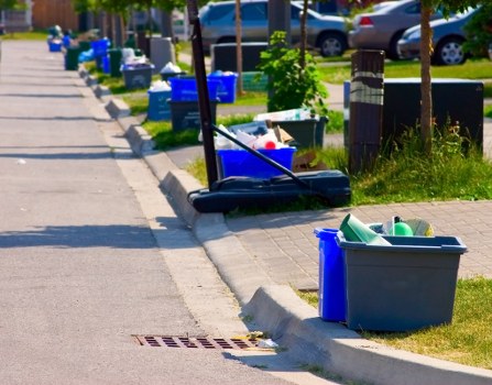 Image of waste service crew assisting a business with an accessible pickup.